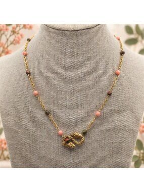 Gara Danielle Coral Unakite Snake Necklace 14K Gold Filled Beaded 15 In